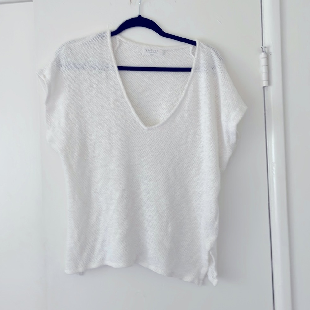 Velvet brand,White V-neck cotton sweater